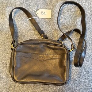 Longchamp black Leather Messenger Bag